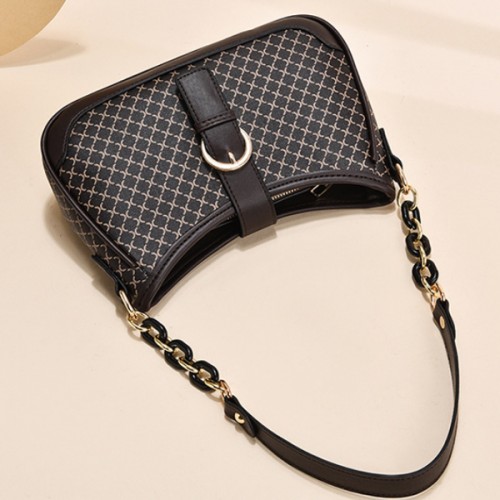 Crossbody Chain Baguette Plaid Pattern Messenger Shoulder Bags - Brown image