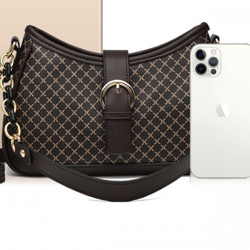 Crossbody Chain Baguette Plaid Pattern Messenger Shoulder Bags - Brown image
