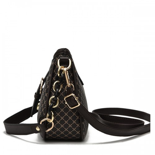 Crossbody Chain Baguette Plaid Pattern Messenger Shoulder Bags - Brown image
