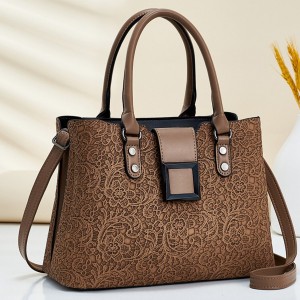 Trendy Floral Lace Patterns Bucket Tote Shoulder Bags - Dark Brown