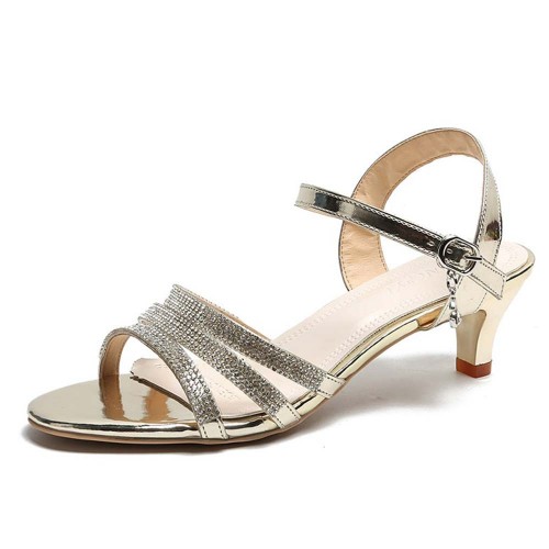 Round Head Buckle Closure Stripes Women High Heel Sandals - Gold| image