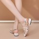 Luxury Strappy Hollows Square Heel Slip On Heel Sandals - Cream image