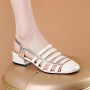 Luxury Strappy Hollows Square Heel Slip On Heel Sandals - Cream