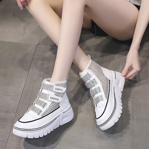 Platform Thick Bottom Mesh Velcro Soft Sole Women Sneakers - White image