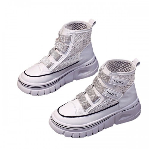 Platform Thick Bottom Mesh Velcro Soft Sole Women Sneakers - White image