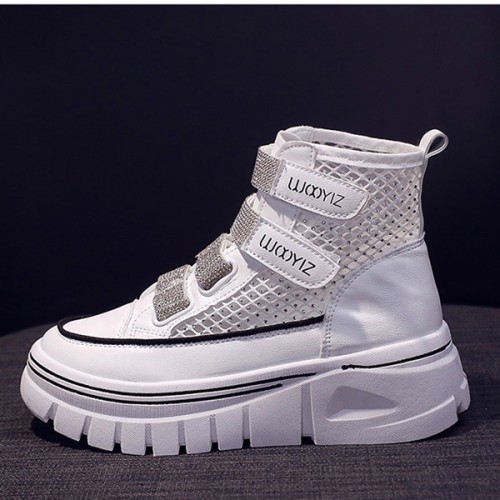 Platform Thick Bottom Mesh Velcro Soft Sole Women Sneakers - White image