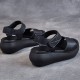 Mid Heel Velcro Closure Flat Fish Mouth Strappy Women Sandals - Black image
