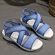 Thick Bottom Strappy Soft Sole Open Toe Velcro Closure Women Sandals - Blue image