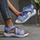 Thick Bottom Strappy Soft Sole Open Toe Velcro Closure Women Sandals - Blue image