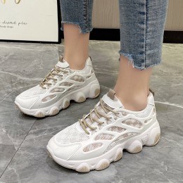 Comfort Round Toe Breathable Lace Up Sports Sneakers - Brown