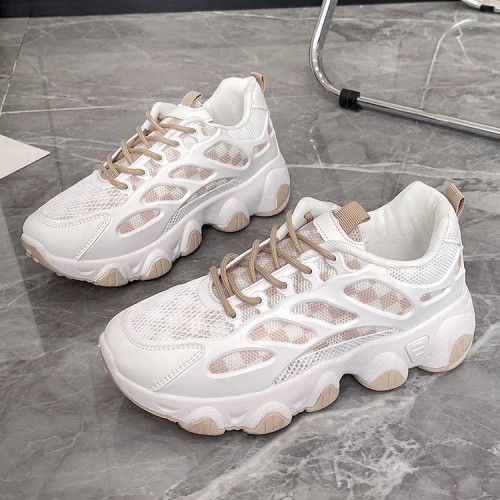 Comfort Round Toe Breathable Lace Up Sports Sneakers - Brown image