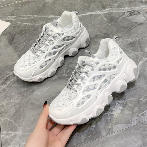 Comfort Round Toe Breathable Lace Up Sports Sneakers - Grey image