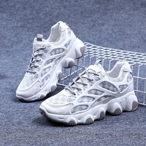 Comfort Round Toe Breathable Lace Up Sports Sneakers - Grey image