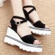 Strappy Thick Bottom Buckle Closure Open Toe Women Wedge Sandals - Black image