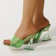 Solid Color Transparent Women Square Toe High Heels Slippers - Green image