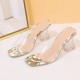 Cross Border Transparent Women Square Toe Slip On High Heels - Orange image
