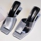 Flip Flop Solid Color Transparent Square Toe Women Mid Heels Slippers - Grey image