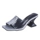 Flip Flop Solid Color Transparent Square Toe Women Mid Heels Slippers - Grey image