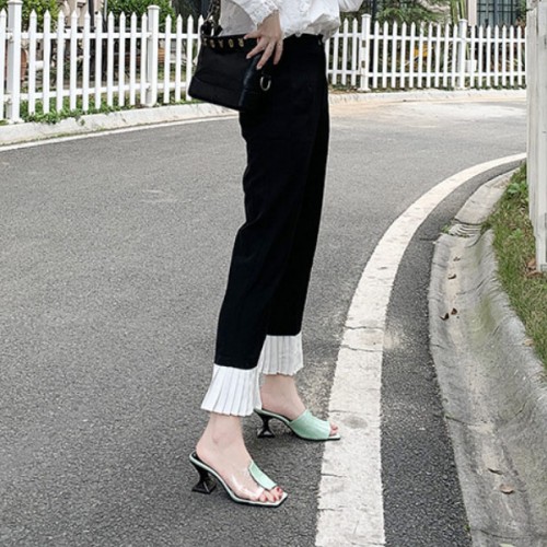 Flip Flop Solid Color Transparent Square Toe Women Mid Heels Slippers - Green image