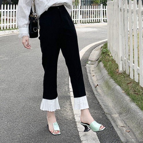 Flip Flop Solid Color Transparent Square Toe Women Mid Heels Slippers - Green image