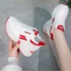 Thick Bottom Lace Up Low Cut Round Head Mesh Sneakers - Red image