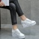 Thick Soled Laces Closure Round Toe Ankle Sneakers - White image