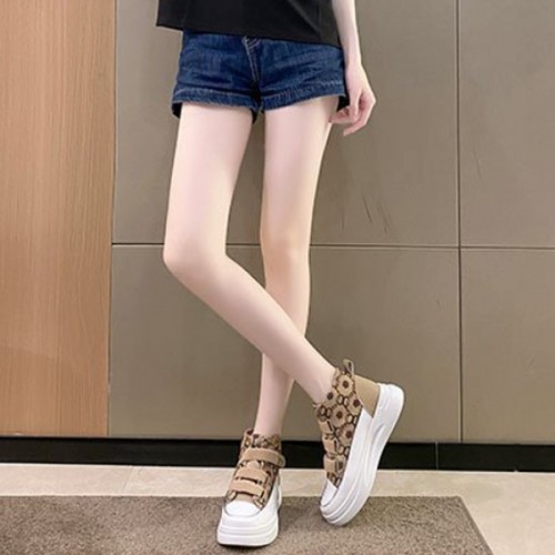 Velcro Closure Leopard Flowers Colorful Classy Sneakers - Beige image