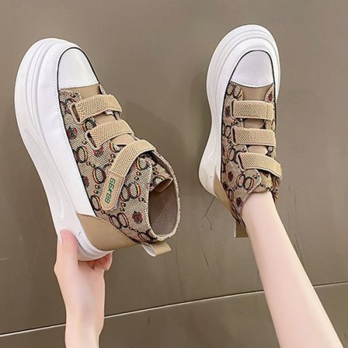 Velcro Closure Leopard Flowers Colorful Classy Sneakers - Beige image