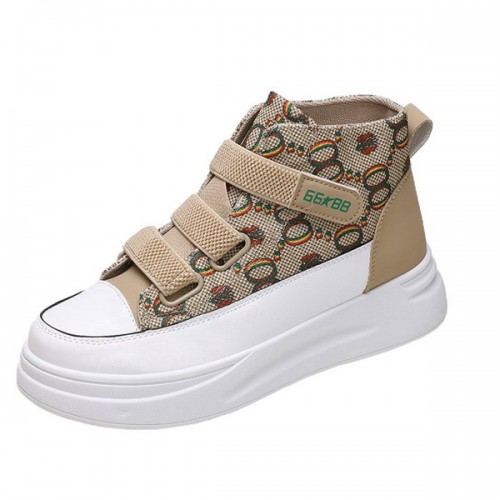 Velcro Closure Leopard Flowers Colorful Classy Sneakers - Beige image