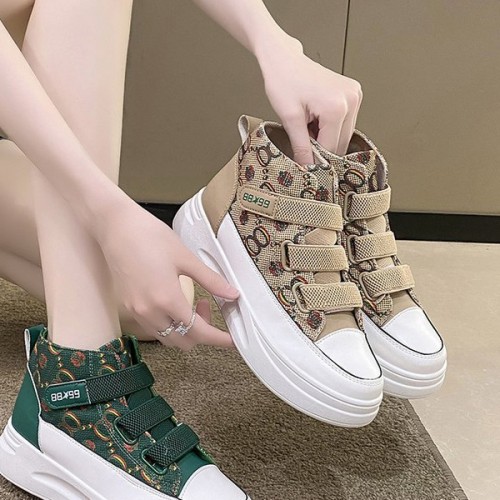 Velcro Closure Leopard Flowers Colorful Classy Sneakers - Beige image