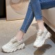Letter Detail Front Chunky Lace up Color Block Sneakers - Beige image