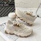 Letter Detail Front Chunky Lace up Color Block Sneakers - Beige image