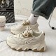 Letter Detail Front Chunky Lace up Color Block Sneakers - Beige image