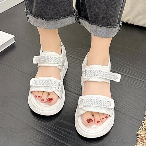 Comfortable Velcro Ankle Strap Open Toe Wedge Sandals - White image