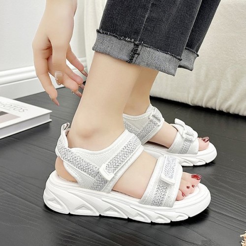 Comfortable Velcro Ankle Strap Open Toe Wedge Sandals - White image