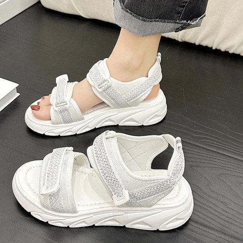 Comfortable Velcro Ankle Strap Open Toe Wedge Sandals - White image