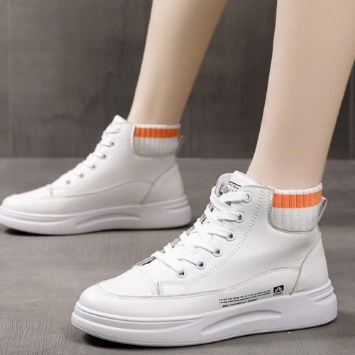 Platform Lace Up Flat Bottom Breathable Mesh Sneakers - White image