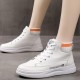 Platform Lace Up Flat Bottom Breathable Mesh Sneakers - White image