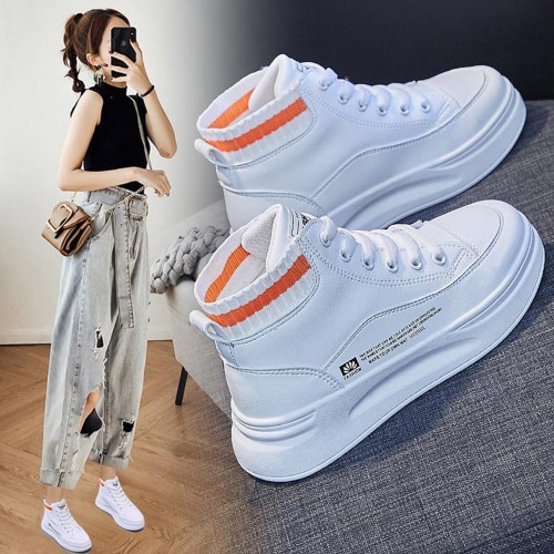 Platform Lace Up Flat Bottom Breathable Mesh Sneakers - White image