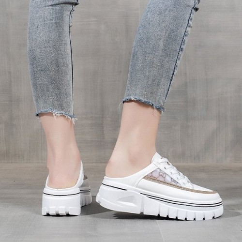 Comfort Round Toe Lace Up Low Top Sport Sneakers - Brown image