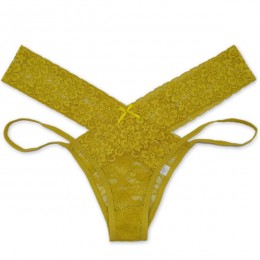 Elastic Waist T Style Lace Decor Women Panties - Green