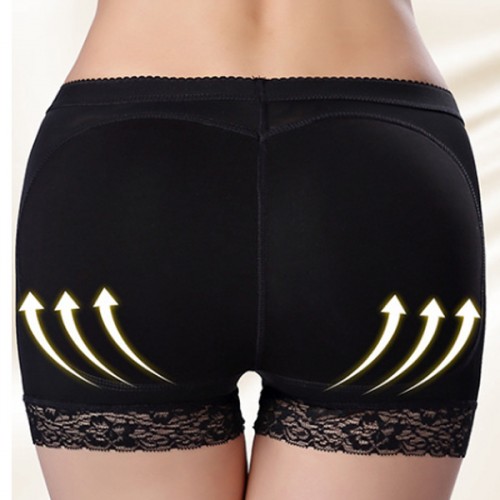 Lace High Waist Butt Padded Panties Shapewear Coreset - Black image