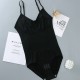 Ribbed Design Solid Color Sleeveless Women Sliming Bodysuit - Black image