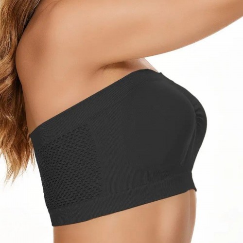 Strapless Mesh Bandeau Tube Top Non Padded Women Bra - Black image