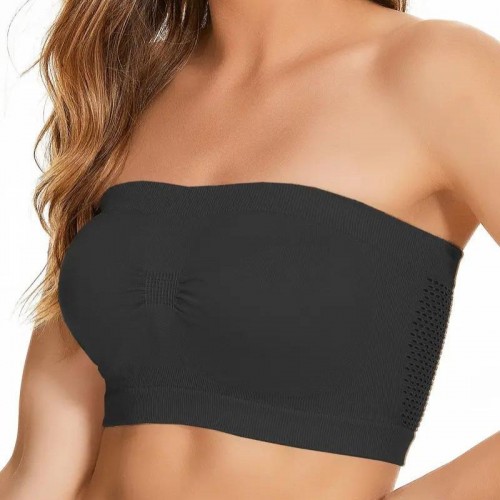 Strapless Mesh Bandeau Tube Top Non Padded Women Bra - Black image