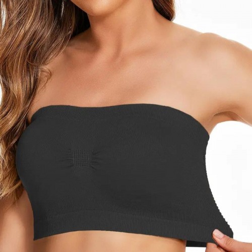 Strapless Mesh Bandeau Tube Top Non Padded Women Bra - Black image
