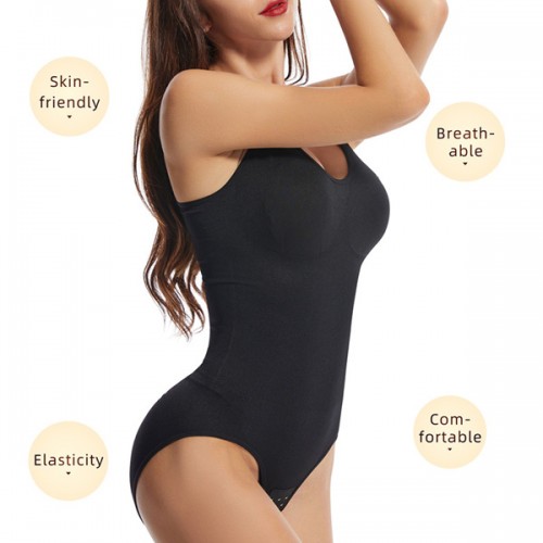 Elastic Breast Support Body Shaper Hip Lifting Bodysuit - Black image