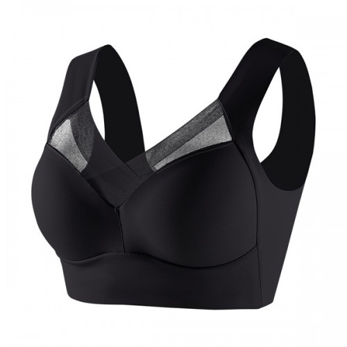 Lace Tank Top Padded Breast Gather Adjustable Women Bra - Black image