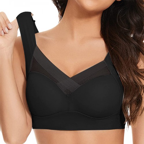 Lace Tank Top Padded Breast Gather Adjustable Women Bra - Black image
