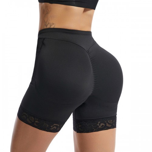 Hip Lifting High Waist Sponge Padded Butt Lifter Panties Corset- Black image